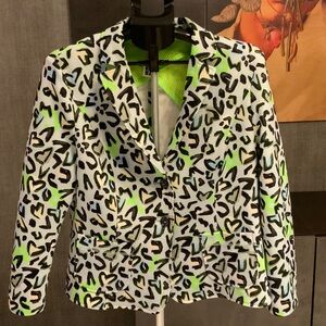 Marc Cain Women's Ice blue with Neon Green and Black Patterned Blazer N5 / US 10